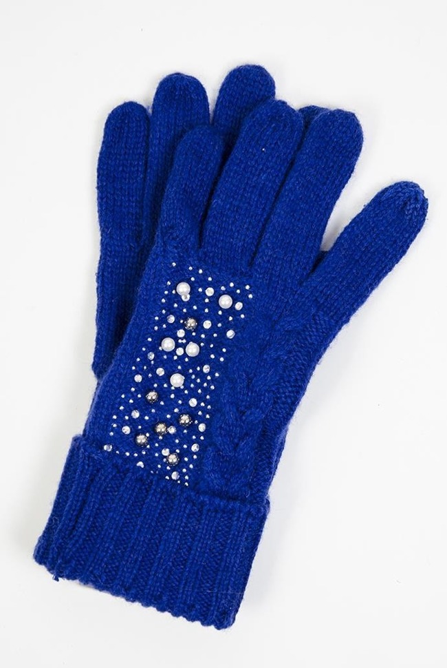 Dotykowe, niebieskie rękawiczki z koralikami
