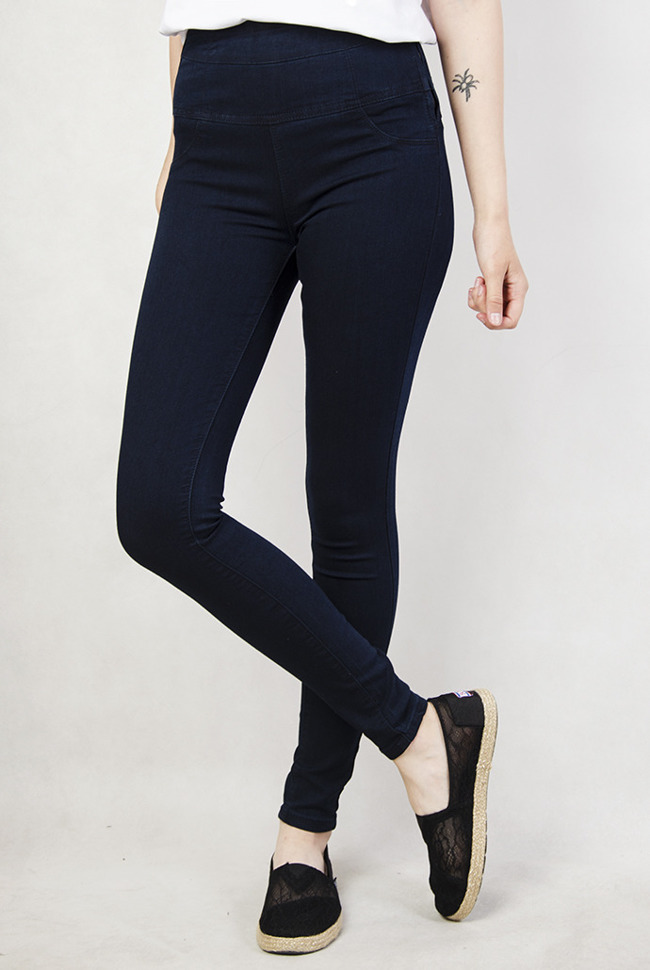 Granatowe spodnie jeansowe skinny z zamkiem z boku