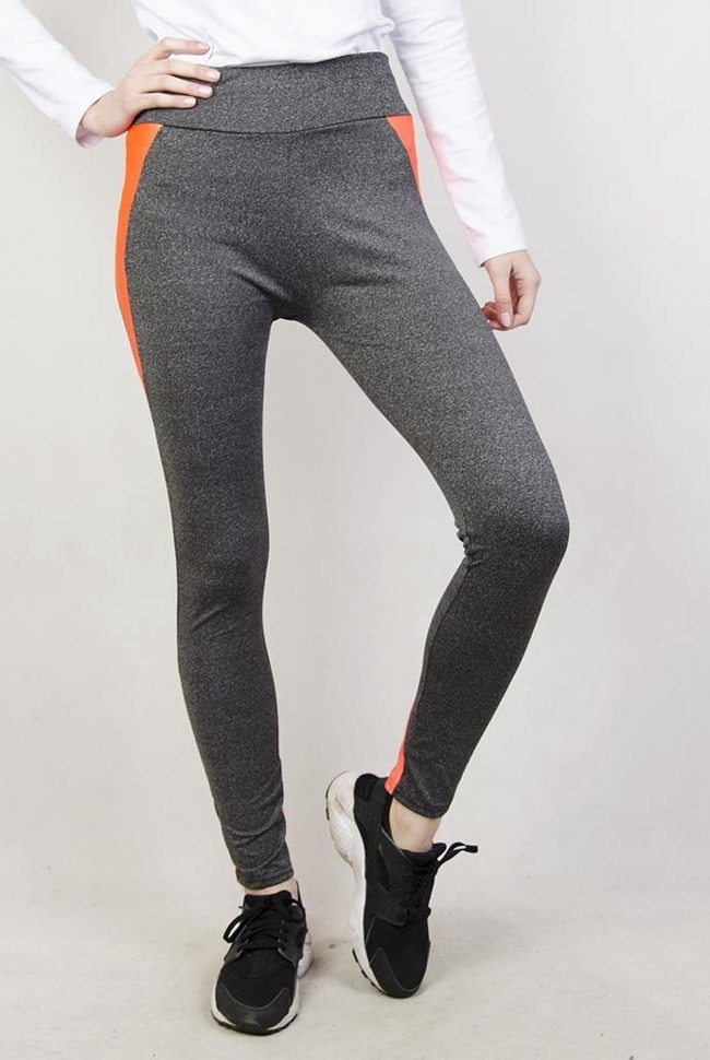 Szaro-pomarańczowe legginsy fitness