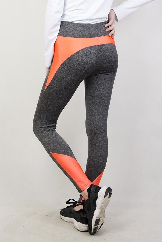 Szaro-pomarańczowe legginsy fitness