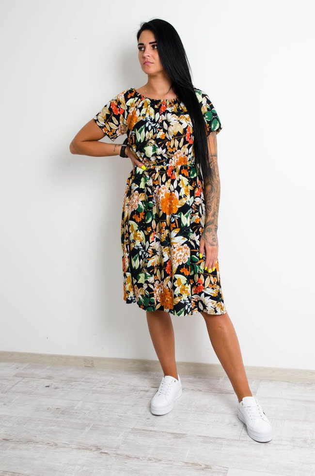 GRANATOWA SUKIENKA HISZPANKA W KWIATY