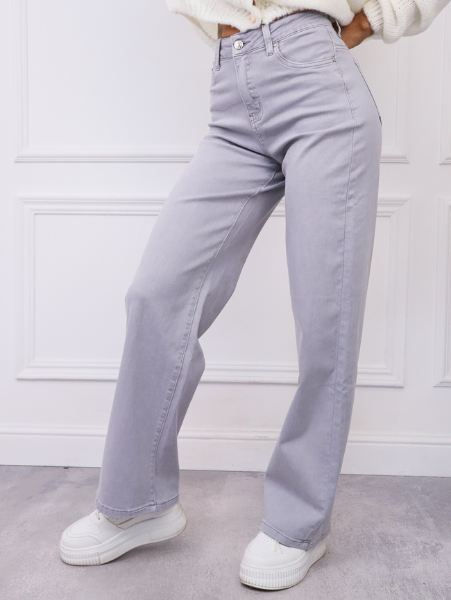 JASNOSZARE SPODNIE JEANSOWE Z SZEROKIMI NOGAWKAMI