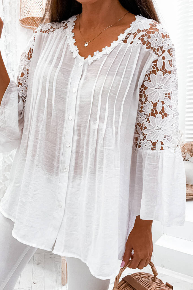 ASYMETRYCZNA BLUZKA Z REKAWAMI I PLECAMI Z KORONKI- BIAŁA