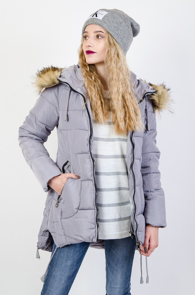 Szara kurtka pikowana z rozcięciami po bokach