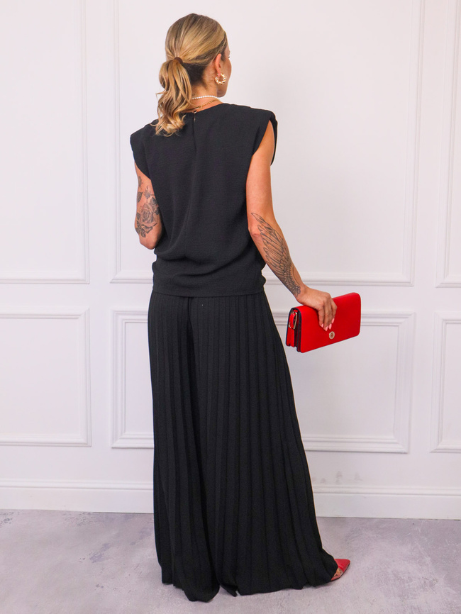 KOMPLET BLUZKA+ SZEROKIE PLISOWANE SPODNIE- CZARNY