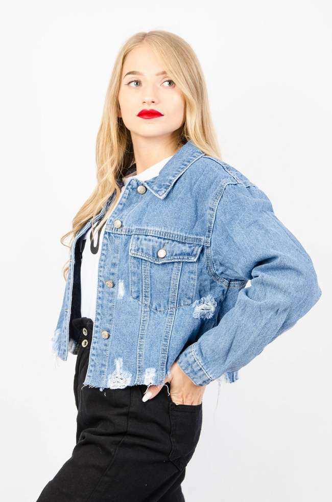 KRÓTKA KURTKA JEANSOWA Z SZARPANIAMI