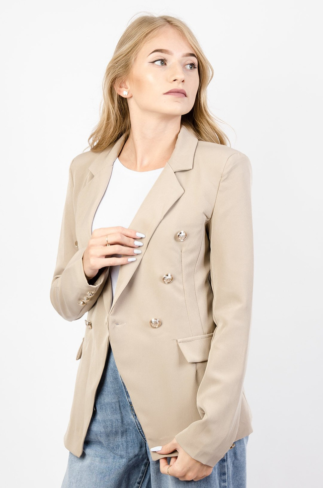 BEŻOWA MARYNARKA ZE ZŁOTYMI GUZIKAMI