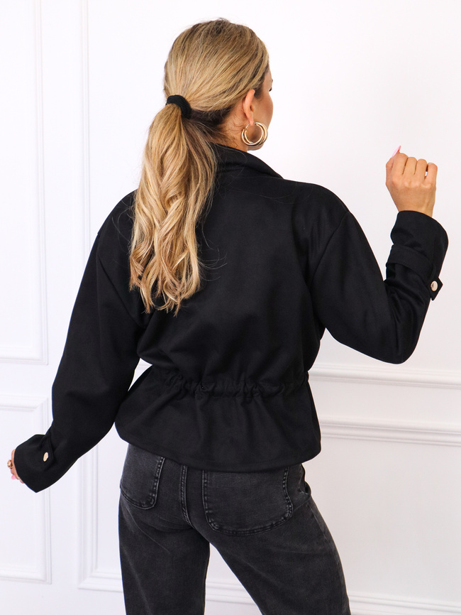 KURTKA Z IMITACJI ZAMSZU WIĄZANA W PASIE- CZARNA