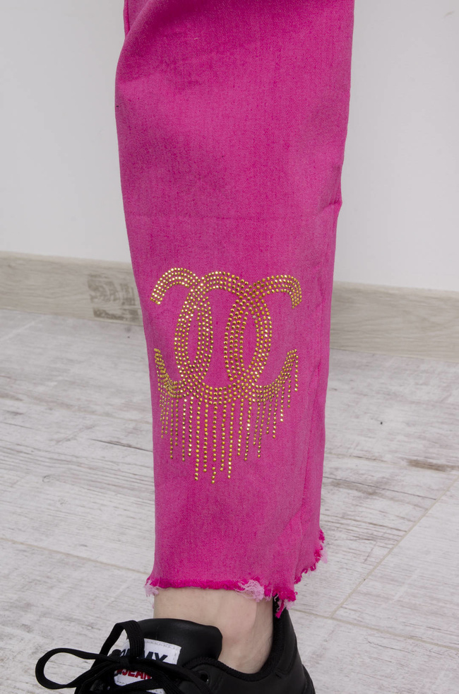 SPODNIE MATERIAŁOWE Z CEKINAMI - RÓŻOWE