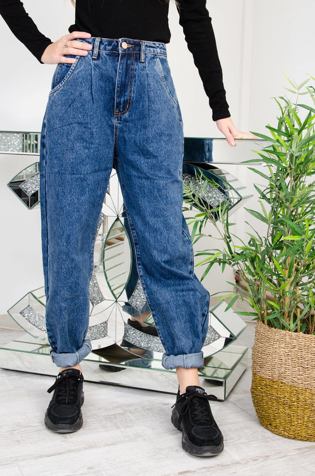 CIEMNE JEANSY SLOUCHY Z WYSOKIM STANEM