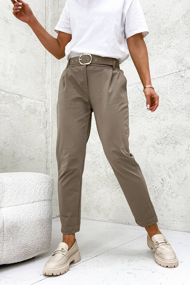 SPODNIE BAWEŁNIANE ONESIZE CARROT Z PASKIEM- BRĄZOWE