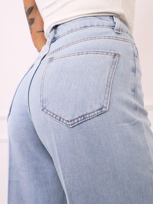 Spodnie jeansowe z wysoką talią i długimi nogawkami - JASNO NIEBIESKIE