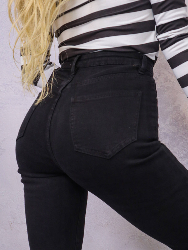 SPODNIE JEANSOWE FLARE DZWONY- CZARNE