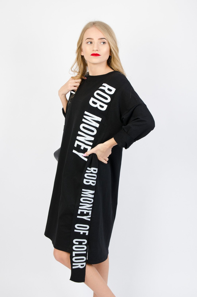 ASYMETRYCZNA DZIANINOWA SUKIENKA Z NAPISEM "ROB MONEY"