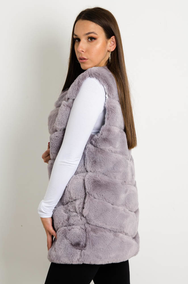  SZARA FUTRZANA KAMIZELKA BEZ KAPTURA