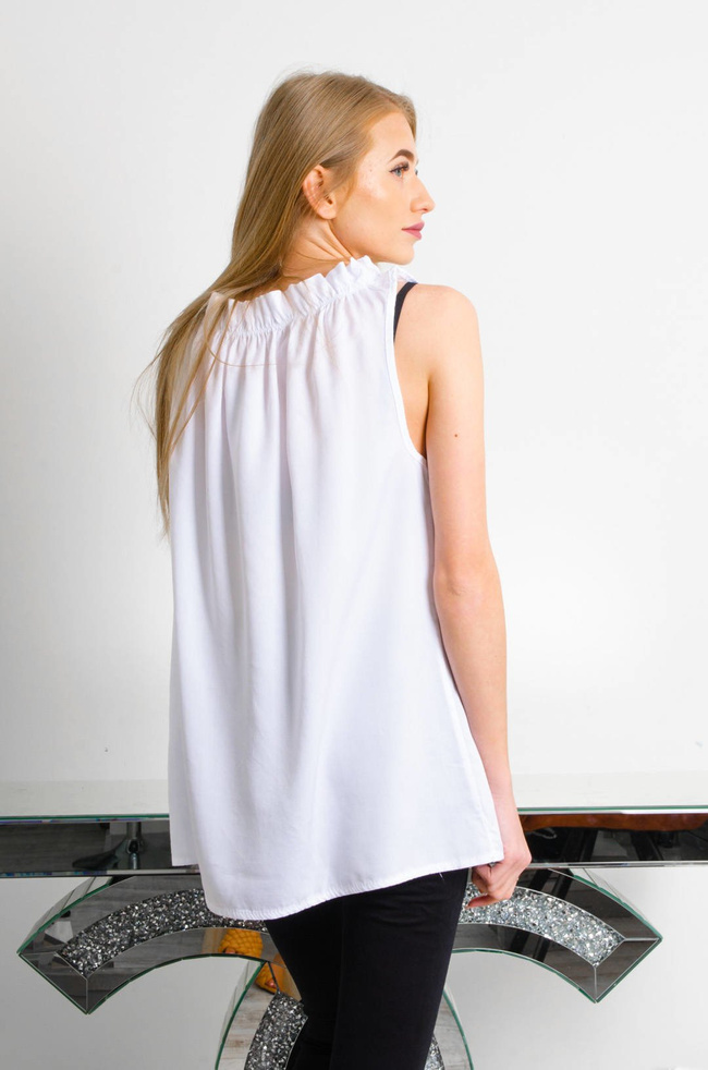 BIAŁA BLUZKA BEZ RĘKAWÓW Z WIĄZANIEM PRZY SZYI