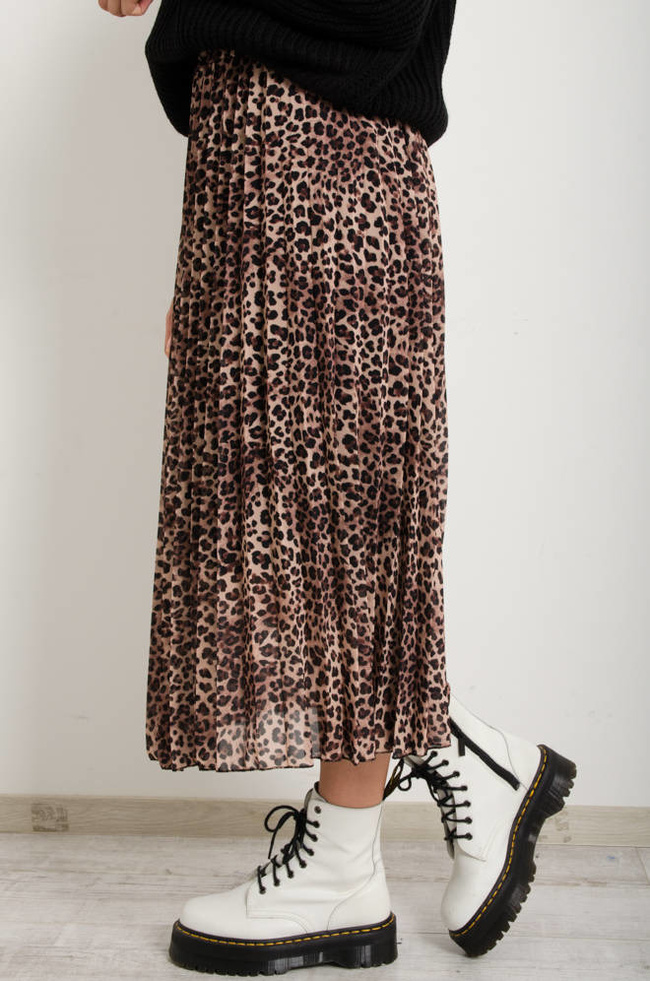 PLISOWANA SPÓDNICA W PANTERKĘ- BRĄZOWA