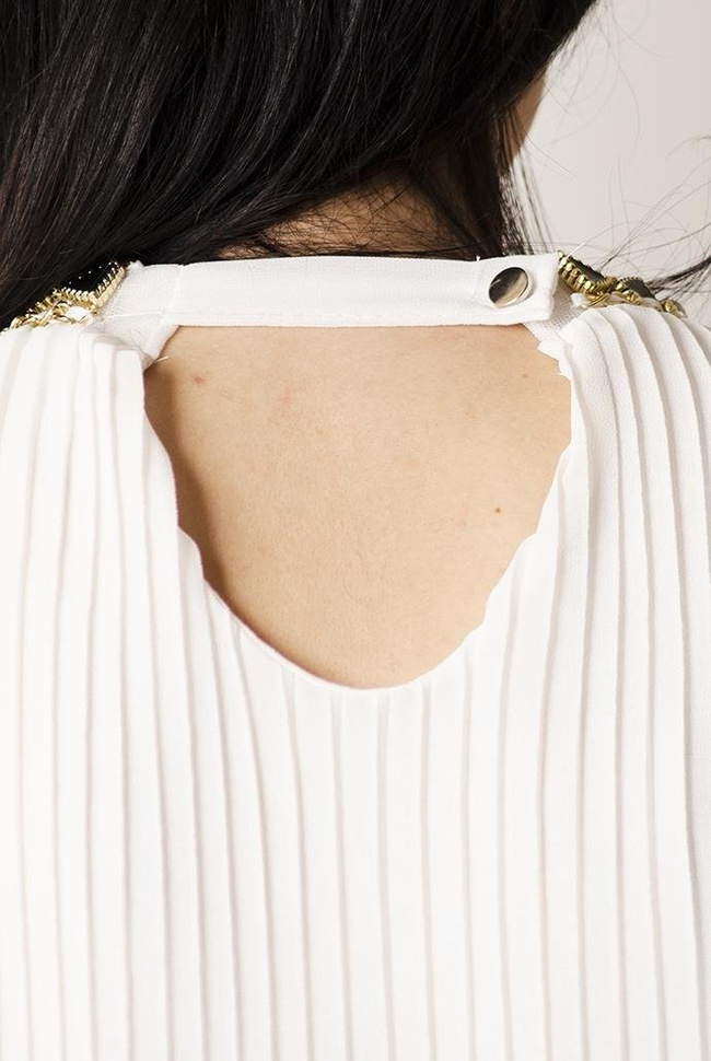 Biała szyfonowa, bluzka koszulowa, plisowana