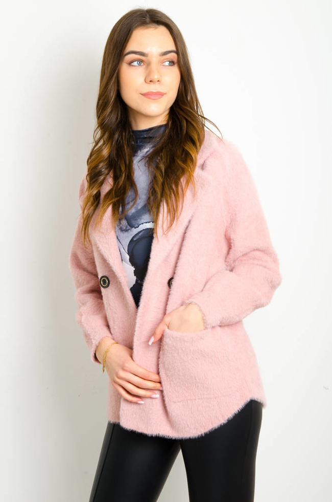 KURTKA WEŁNIANA ALPAKA KRÓTKA- RÓŻOWA