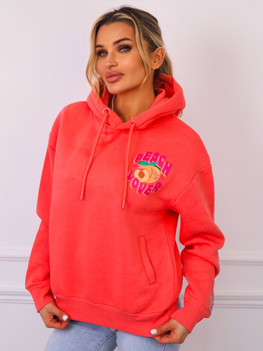 BLUZA Z KAPTUREM Z APLIKACJĄ Z PRZODU I NA PLECACH- POMARAŃCZOWA