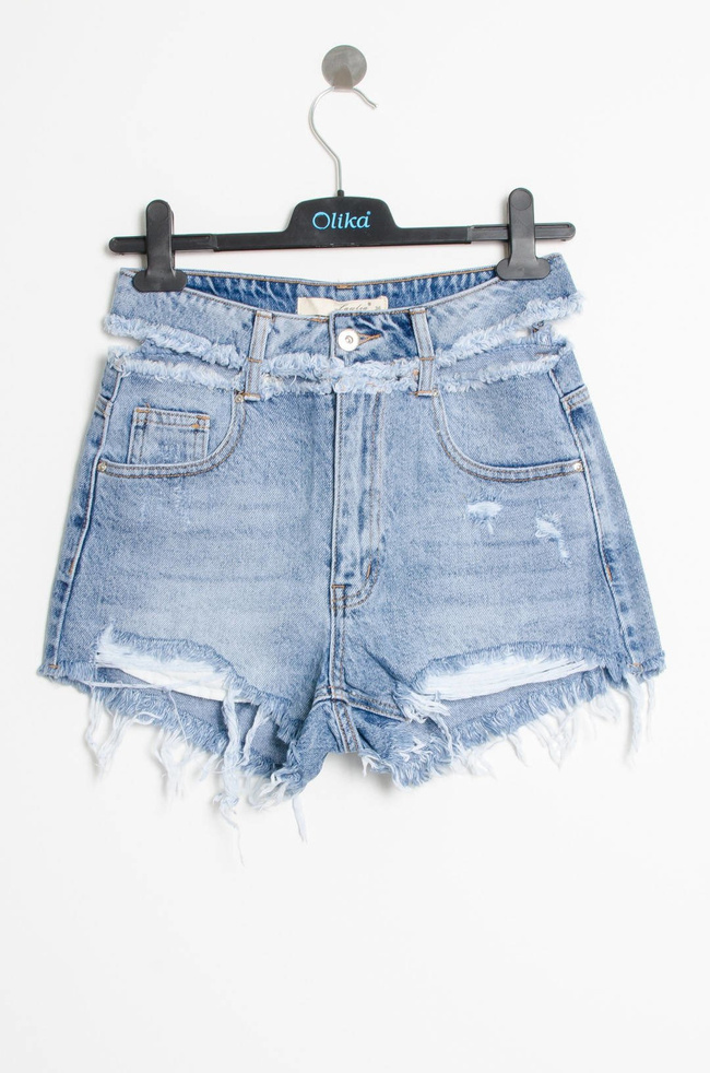 SZORTY JEANSOWE Z WYCIĘCIEM - WYSOKI STAN 