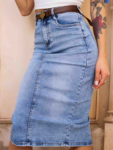 JEANSOWA SPÓDNICA Z ROZCIĘCIEM Z TYŁU+ PASEK