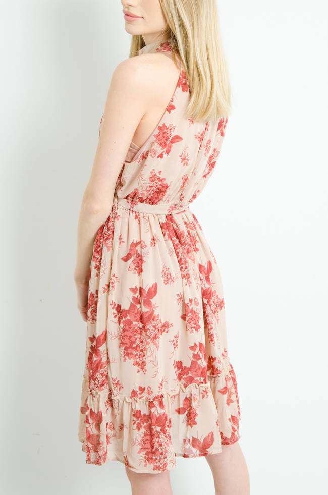 SUKIENKA W KWIATY W KOLORZE BEŻOWYM