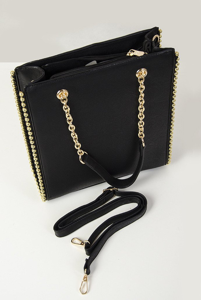 Czarna torebka typu shopper ze złotymi koralikami