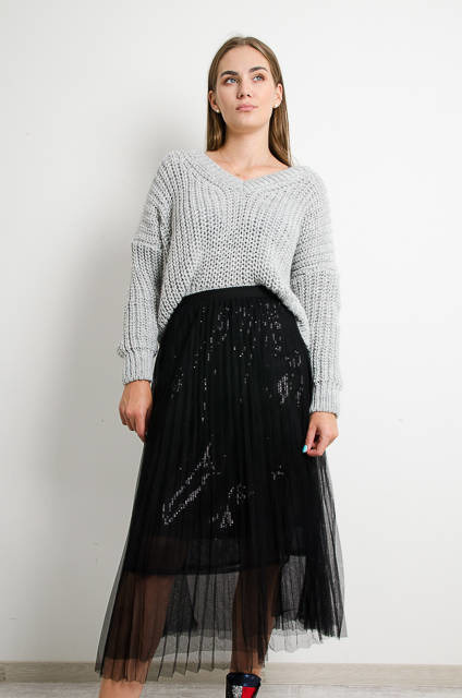 CZARNA SPÓDNICA TIULOWA Z CEKINAMI