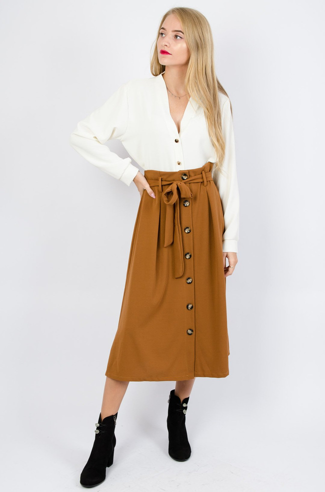 Brązowa plisowana spódnica midi