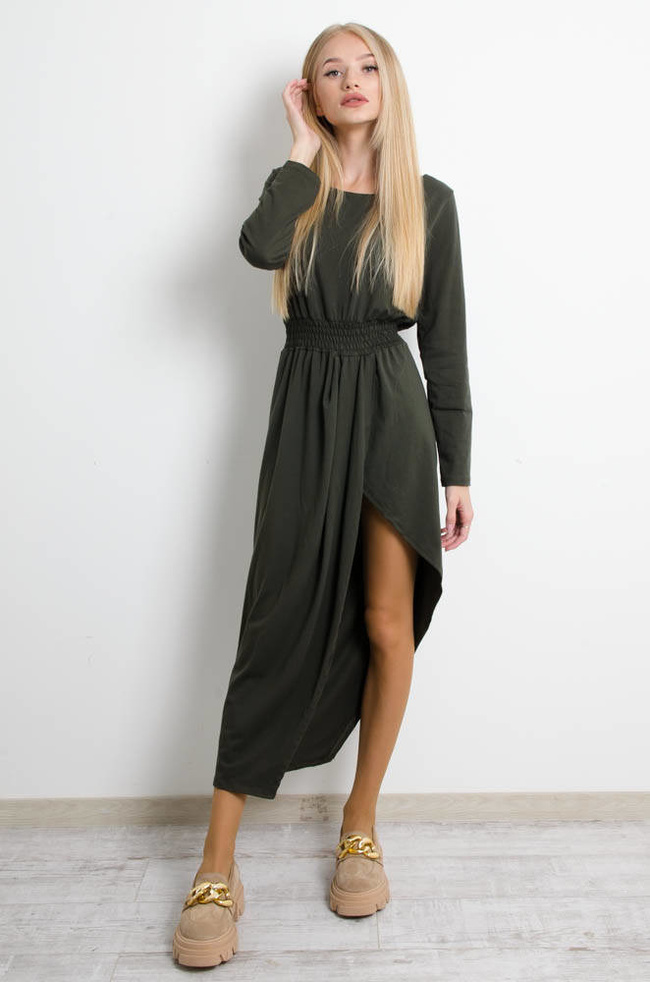 ZIELONA  ASYMETRYCZNA SUKIENKA 