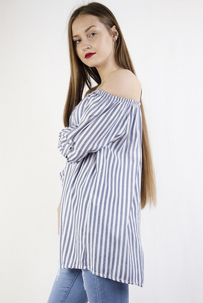 Bluzka hiszpanka w granatowe paski