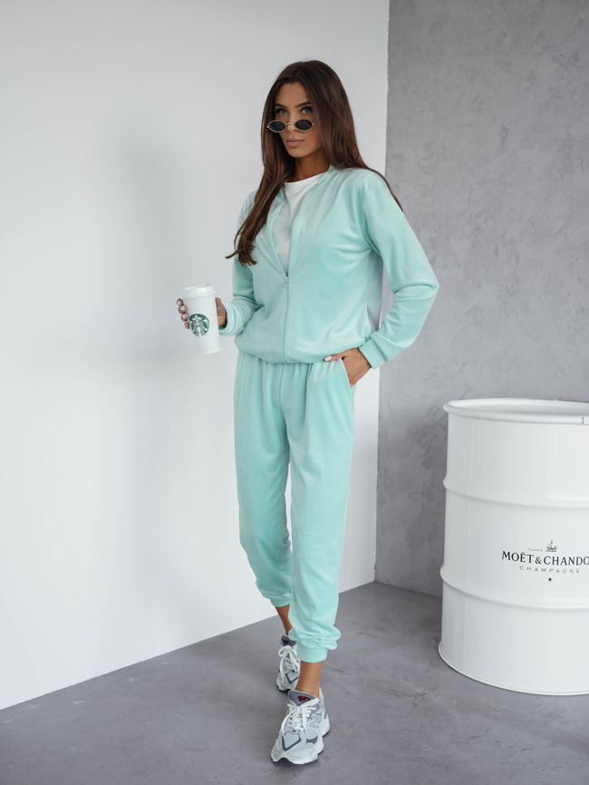 KOMPLET DRESOWY WELUROWY BLUZA ZAPINANA NA ZAMEK+ SPODNIE- MIĘTOWY