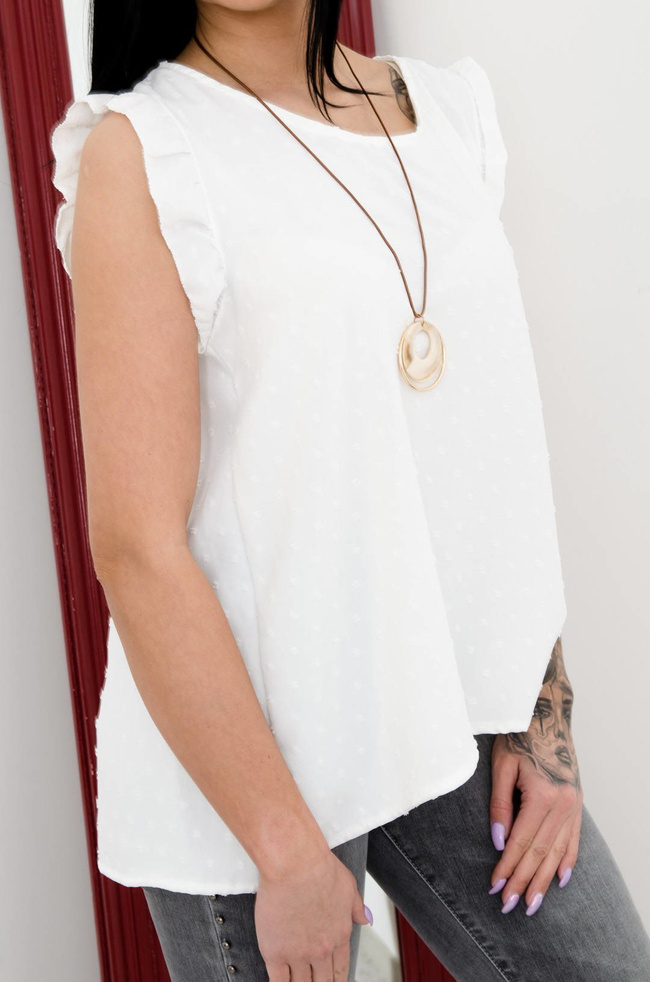 BIAŁA BLUZKA Z PLUMETI - WISIOREK W ZESTAWIE