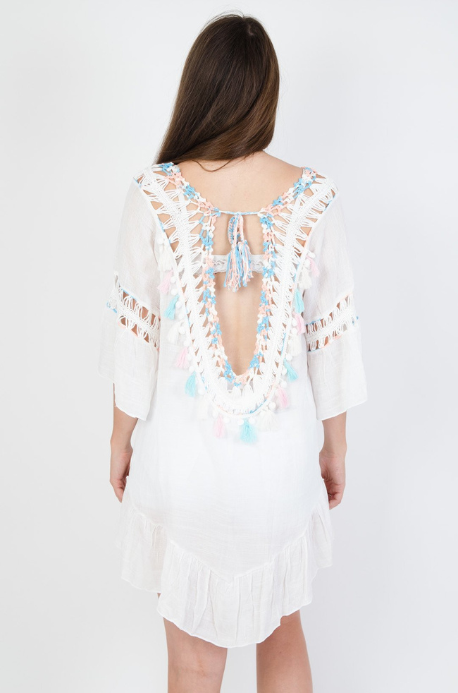 Biała tunika Boho z odkrytymi plecami