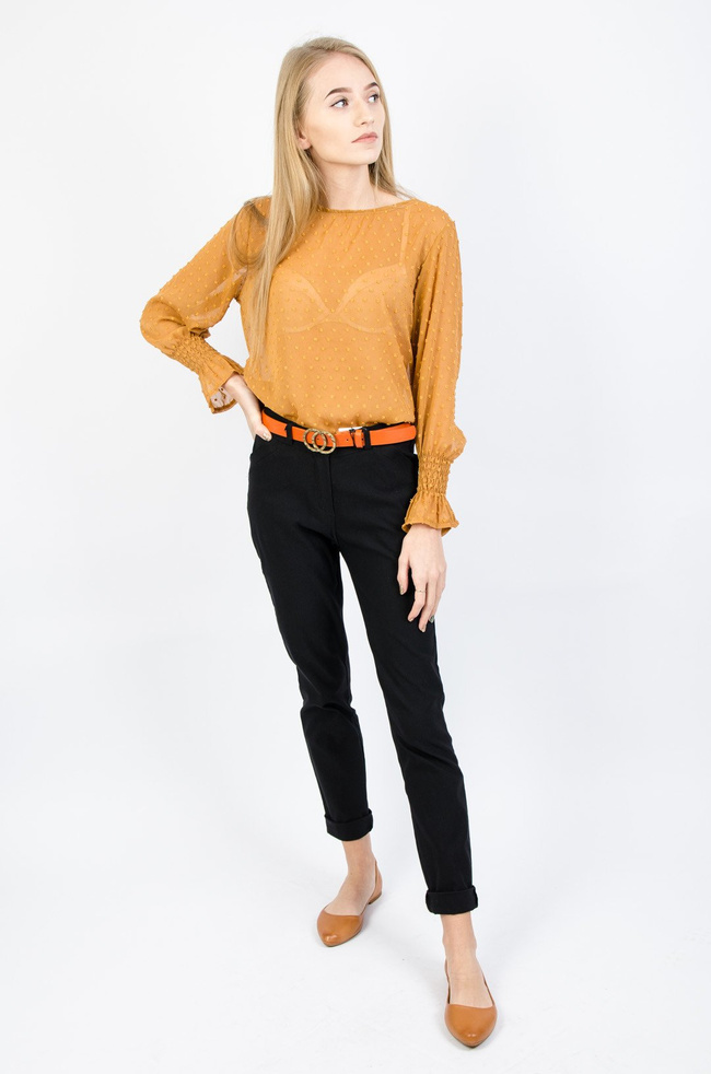 SZYFONOWA BLUZKA W KROPKI W KOLORZE BRĄZOWYM 