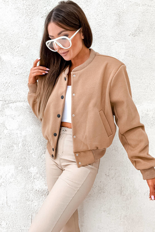 KURTKA OVERSIZE BOMBERKA ZAPINANA NA GUZIKI- BRĄZOWA