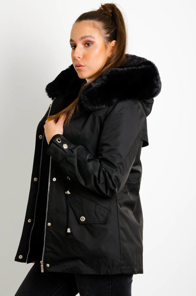 CZARNA JESIENNO-ZIMOWA  KURTKA PARKA NA MISIU