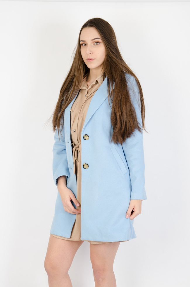 WIOSENNY PŁASZCZ W PASTELOWYM ODCIENIU - NIEBIESKI