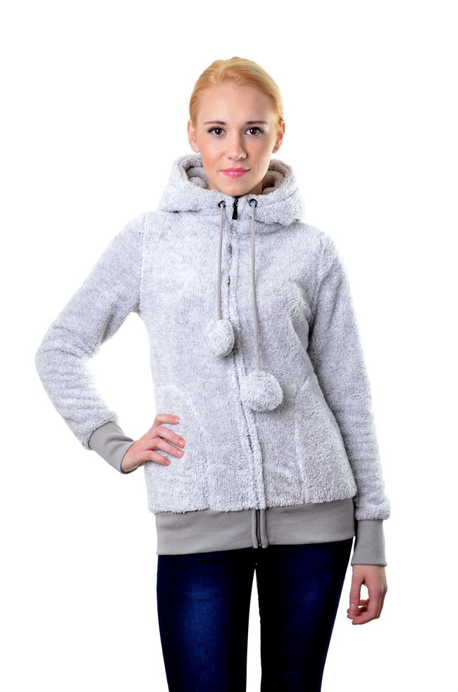 Jasnoszara bluza z kapturem i pomponami