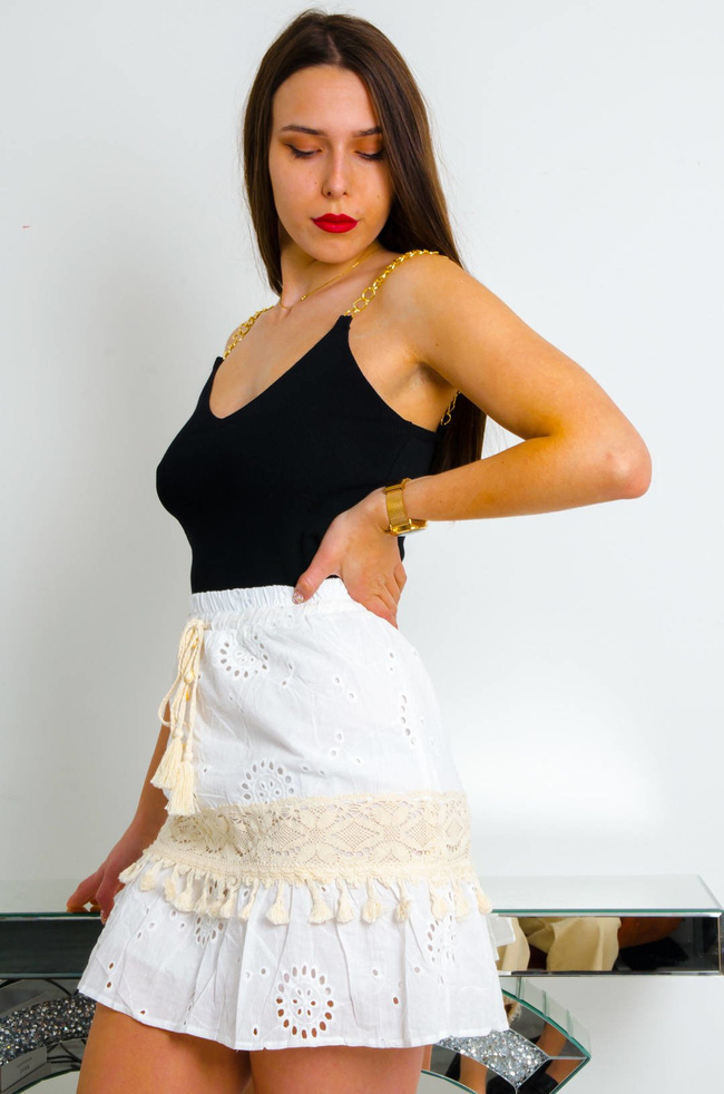 BIAŁA AŻUROWA SPÓDNICA W STYLU BOHO