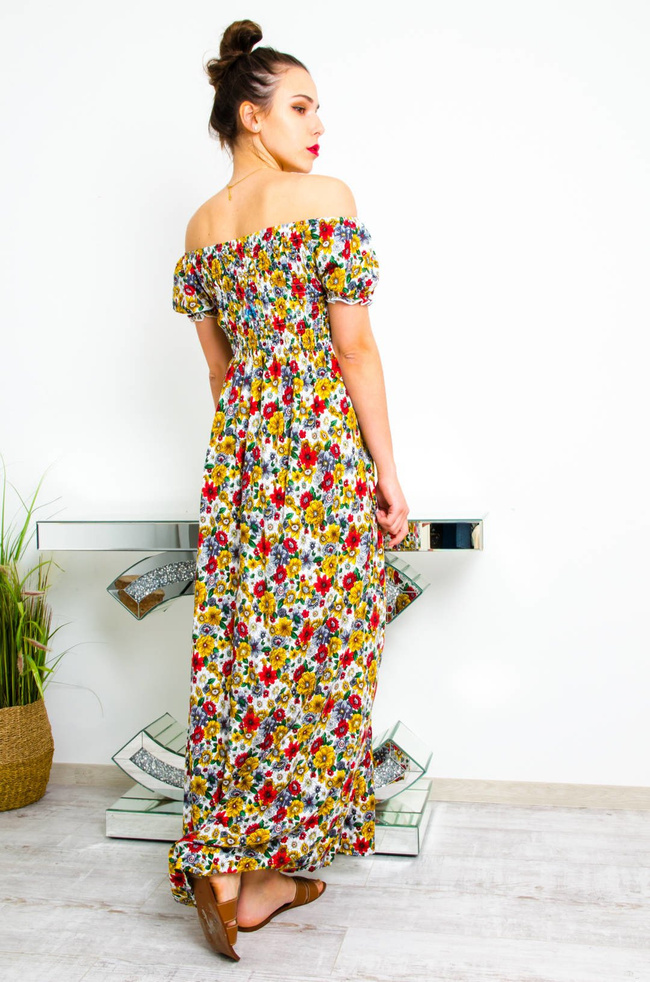 BIAŁA DŁUGA SUKIENKA HISZPANKA W KWIATY 