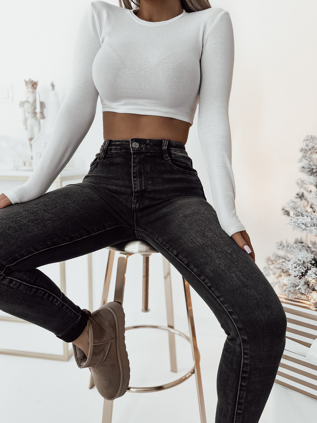 SPODNIE JEANSOWE SKINNY Z WYSOKIM STANEM- GRAFITOWE