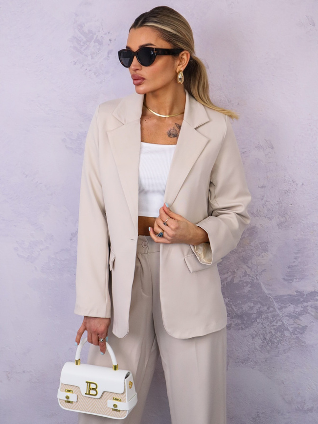 KOMPLET ELEGANCKI MARYNARKA+ SPODNIE- BEŻOWY