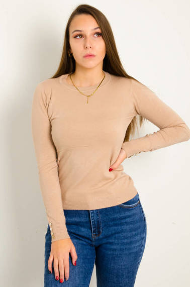 SWETER Z OZDOBNYMI GUZIKAMI- BRĄZOWY