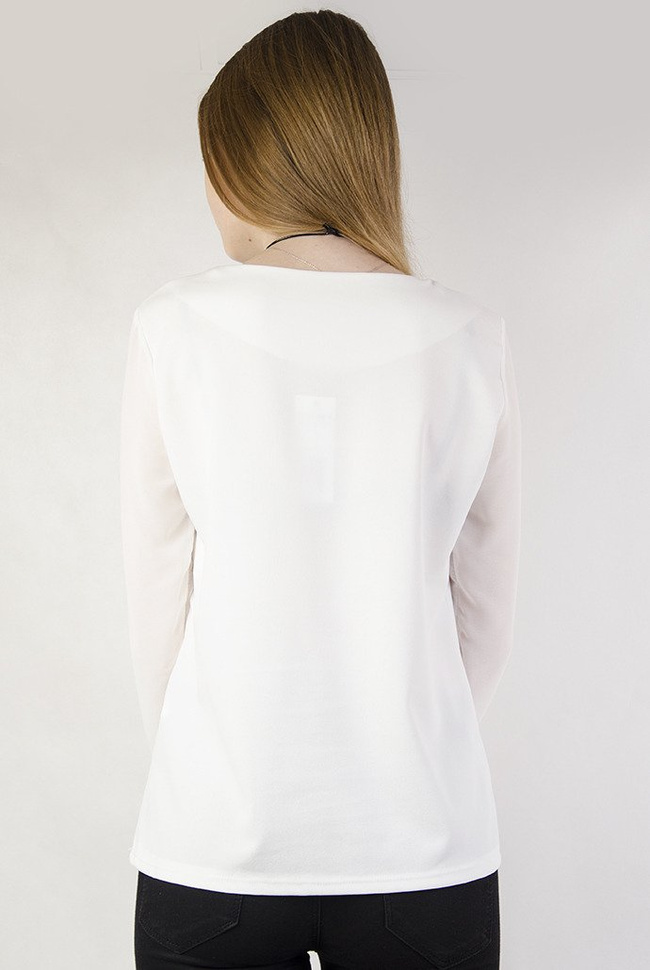 Biała zwiewna bluzka z prześwitujacymi rękawami 