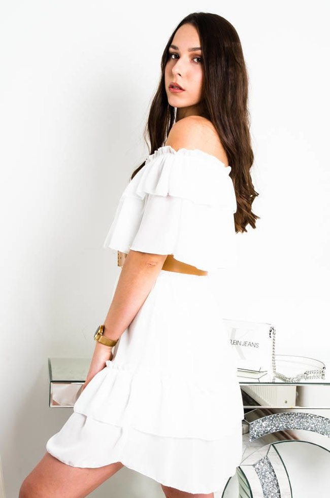 BIAŁA SUKIENKA HISZPANKA Z GUMĄ W PASIE