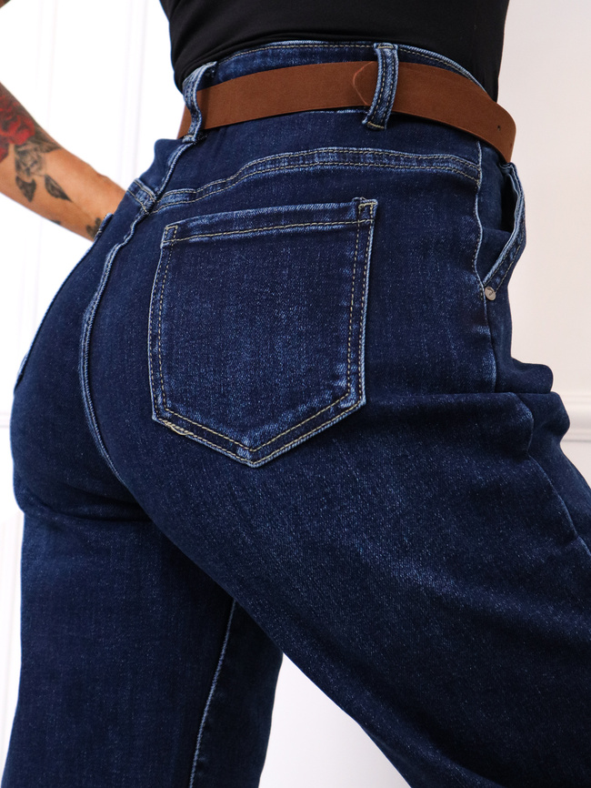 SPODNIE JEANSOWE MOM FIT Z PRZESZYCIAMI PRZY KIESZENI +PASEK