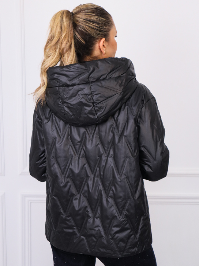 ASYMETRYCZNA KURTKA PIKOWANA ZE ŚCIAGACZAMI NA RĘKAWACH- CZARNA