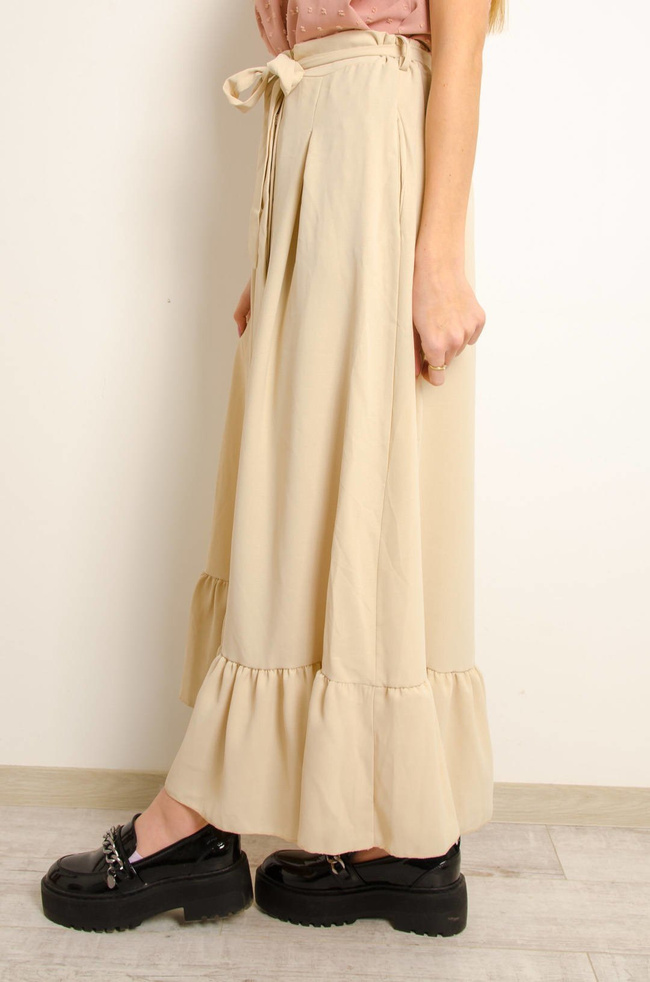 BEŻOWA MAXI SPÓDNICA Z FALBANĄ NA DOLE